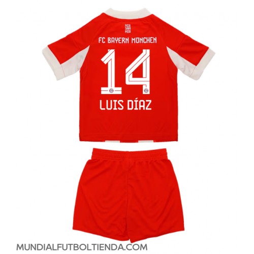Camiseta Bayern Munich Luis Diaz #14 Primera Equipación Replica 2025-26 para niños mangas cortas (+ Pantalones cortos)